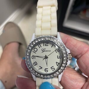 Geneva Cream Watch with Silver Accents